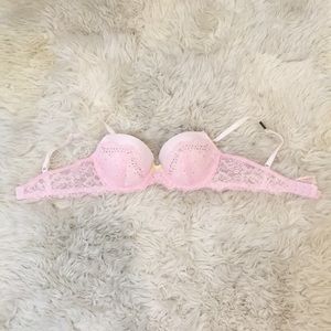 NWT Pink Glitter and Rhinestone Lace VS Demi Bra